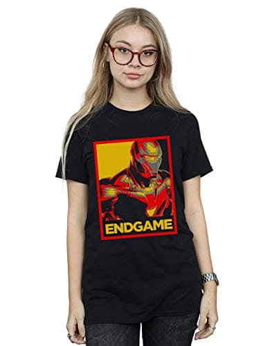Image of Marvel Women's Avengers Endgame Iron Man Poster Boyfriend Fit T-Shirt Black XX-Large