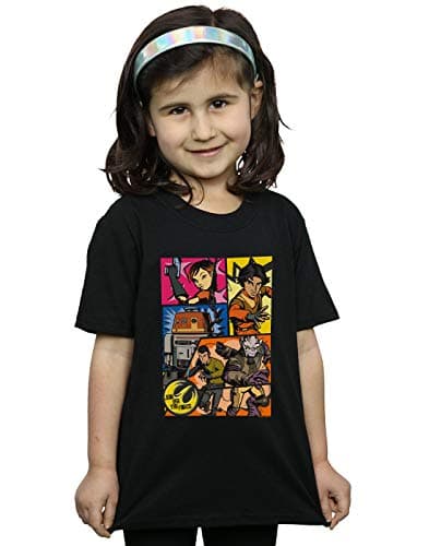 Image of Star Wars Girls Rebels Comic Strip T-Shirt Black 7-8 Years