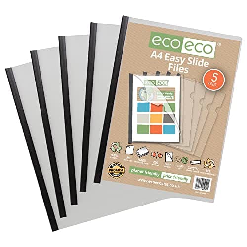 Image of eco-eco A4 50% Recycled Bag 5 Easy Slide Files, Clip bar Project Report Files, eco051, Black