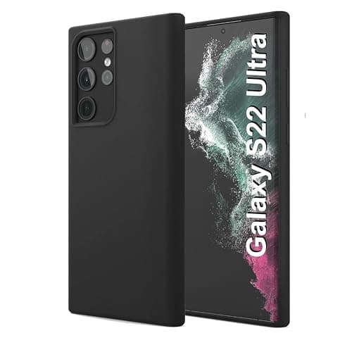Image of Liquid Silicone Case Compatible with Samsung Galaxy S22 Ultra Case (6.8"), Premium Silicone, Full Protection - Shockproof Phone Cover, Anti-Scratch Soft Microfiber Lining (Black)