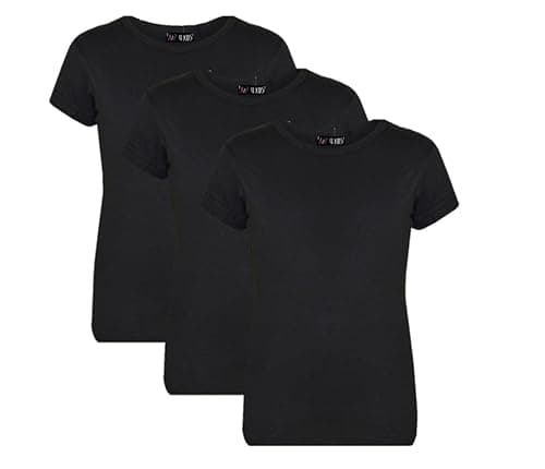 Image of A2Z 4 Kids Girls T Shirts Cotton Plain Short Sleeves Pack of 3 T Shirts Top Soft Feel Trendy - Girls T Shirt 3 Pack Black 5-6