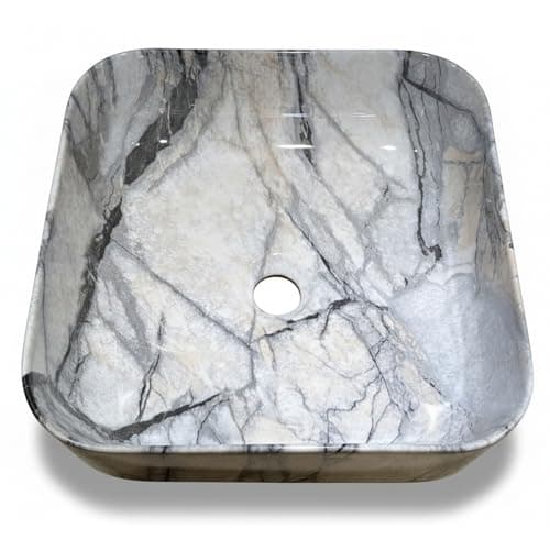 Image of Marble Luxe Square Calacatta Marble Effect Ceramic Counter Top Basin