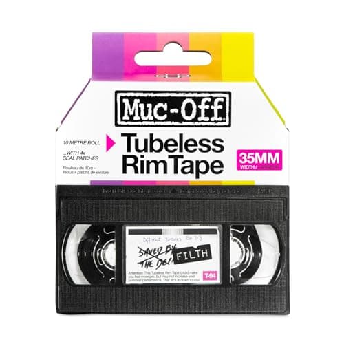 Image of Muc Off Tubeless Rim Tape - Pressure-Sensitive Semi-Transparent Rim Tape for Tubeless Bike Tyre Setups - Extreme Strength and Durability - 10m Roll with 4 Seal Patches - 35mm