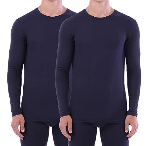 Image of LANBAOSI 2 Pack Men's Thermal Underwear Tops Winter Warm Long Sleeve Body Warmer Ultra Soft Baselayer T-Shirt Navy