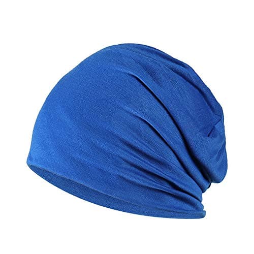 Image of YOFASEN Slouchy Beanie Hat - Chemo Cancer Cotton Head Hat Sleep Cap Turban Headwear Stretch Muslim Headscarf for Women Men, Royal Blue, One Size
