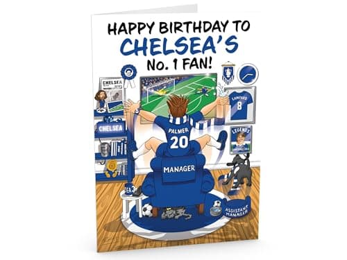 Image of Football Birthday Card for Number 1 Chelsea Fan – Lots of Club Inspired Details – Large A5 Card Size – Made in the UK – For Him or Her Supporters