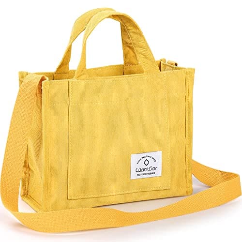 Image of WantGor Tote Bag for Women, Corduroy Crossbody Bags Shoulder Handbag Small Satchel Hobo Bag Purse (Yellow)