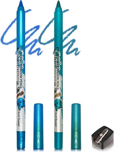 Image of 2Pcs Sky Lake blue Gel Eyeliner Pencil, Matte Metallic Smooth Cream Waterline Eyeliner for Women, Long Wear Waterproof Sweat-Proof Color Eye Liner Pen, Smudge Proof High Pigment Makeup with Sharpener