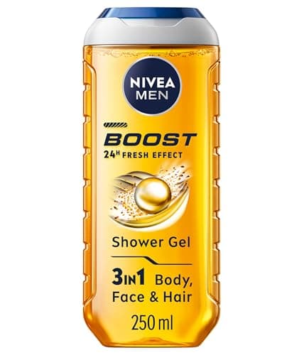 Image of NIVEA MEN BOOST Shower Gel (500 ml), Moisturising 3-in-1 Body Wash for Men with Naturally Sourced Caffeine, Revitalising NIVEA MEN Shower Gel