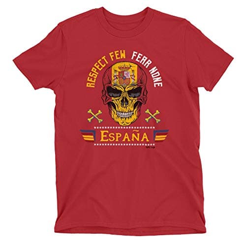 Image of Mens Spain 2021 Football T-Shirt Respect Few Fear None Skull Flag Spanish Euro Team Red