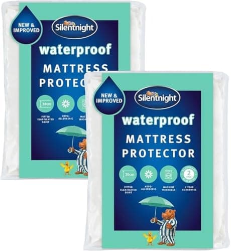 Image of Silentnight Waterproof Mattress Protector - Double, 2 Pack Mattress Protector with Deep 30cm Fitted Skirt and Soft Touch Quiet Rustle Free Cover - Machine Washable and Hypoallergenic - Double, 2 Pack