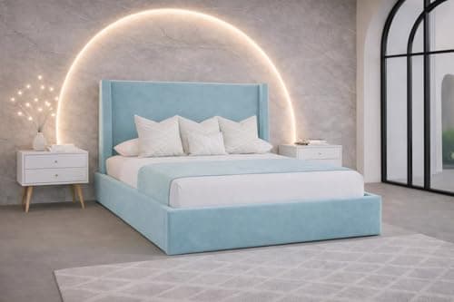 Image of Comfy Deluxe LTD Jane Wingback Bed Frame | Elegnat Design | Soft Velvet Fabric | Handmade In the UK | Platform Bed | Upholstered Bed Frame (Silver Plush, 3.0FT Single)