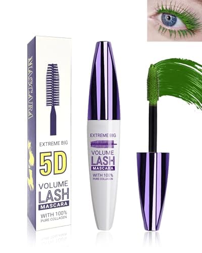 Image of 5D Waterproof Mascara Green for Eyelashes, Long Lasting Smudge-proof Telescopic Mascara with Brush, Volumizing Lengthening Curling Thick Eye Lashes,Cosplay Halloween Stage Eye Makeup for Women
