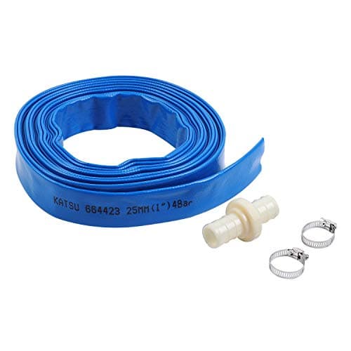 Image of KATSU Layflat Discharge Hose Pipe 10m x 25mm 1-Inch Diameter with 2 Clips and Quick Coupler Connector, Fits Submersible & Other Water Pumps for Draining Pond, Garden Irrigation, Hot Tub, Pool