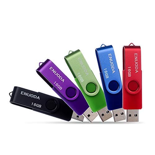 Image of ENUODA 16GB Memory Stick 5 Pack USB 2.0 Flash Drive Swivel Design Pen Drive USB Stick Thumb Drive for Data Storage (Black Purple Green Blue Red)