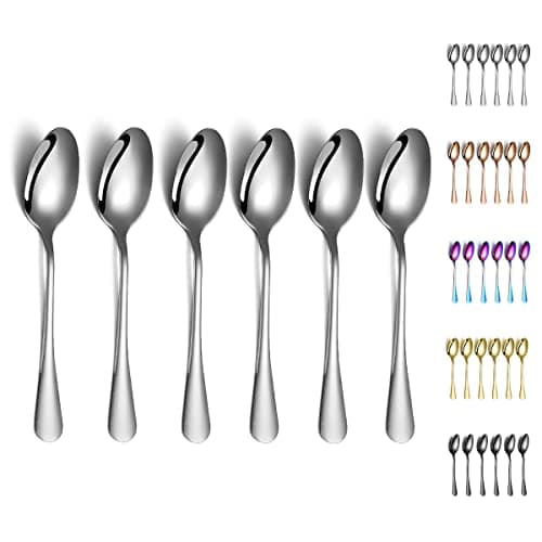 Image of Kyraton 6 Pieces 19cm Stainless Steel Table and Soup Spoons, Dessert Spoons - Dishwasher Safe Set