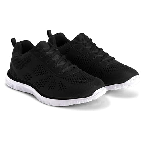 Image of Get Fit Women's Lightweight Running Trainers - Breathable Mesh Gym Shoes with Cushioned Sole - Comfortable Walking & Fitness Sneakers - Lace-Up Athletic Footwear - Black/White - 6-39