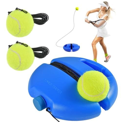 Image of Funmo Tennis Trainer Tennis Trainer Set Trainer Baseboard with 2 Rebound Balls Tennis Trainer Elastic Band Exercise Ball Self-Study Tennis Exercise Training Tool for Adults Children Players Beginners