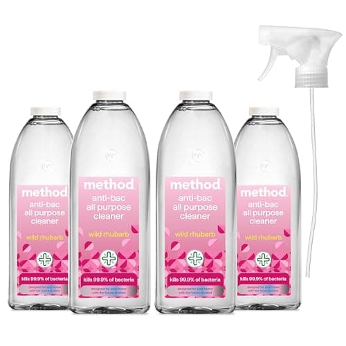 Image of Method Antibacterial All Purpose Spray, Powerful Formula Kills 99.9% of Bacteria, Wild Rhubarb, Pack of 4, 828ml