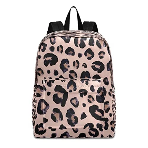 Image of Mnsruu Leopard Print Cheetah Pink Backpack Travel Bag for Kids, Lightweight Casual Daypack School Bag for Students Teens Girls Boys