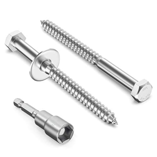 Image of Valorada 12Pcs M8 x 100mm Coach Screws, Hex Head Wood Screws, Heavy Duty Lag Bolts, Concrete Screw, Hex Furniture Bolt, 304 Stainless Steel with Washers and Magnetic Hexagon Socket