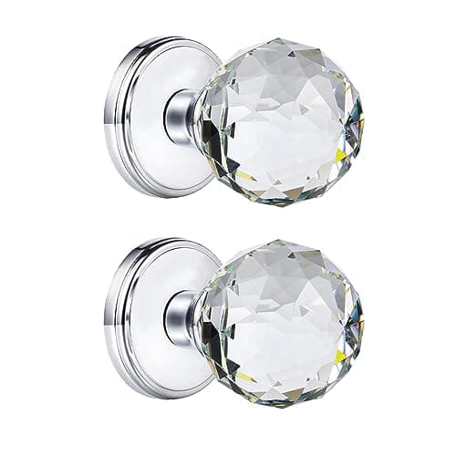 Image of CLCTK 2 Pack Crystal Glass Dummy Door Knobs, Round Half-Dummy Door Knob for Hall Closet, Polished Chrome