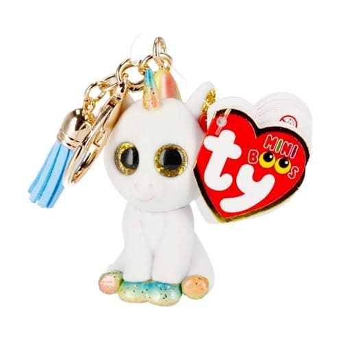 Image of Ty - Mini Boos Clips Key Ring - Unicorn - Pixy - White - With blue tassel - The fashionable keychain inspired by the famous plush toys with sparkling big eyes - 10 Cm - 25055
