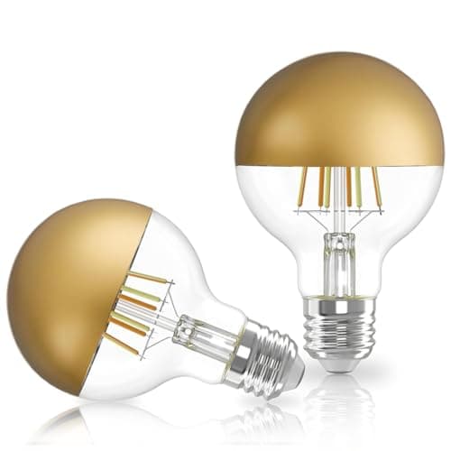 Image of Vanpus E27 LED Bulb Warm White 6W Half Chrome Light Bulb No Flicker, Vintage Edison Screw LED Bulbs 2700K, ⌀80mm Brass Half-Plated Lamp Bulb,Dimmable (Pack of 2)