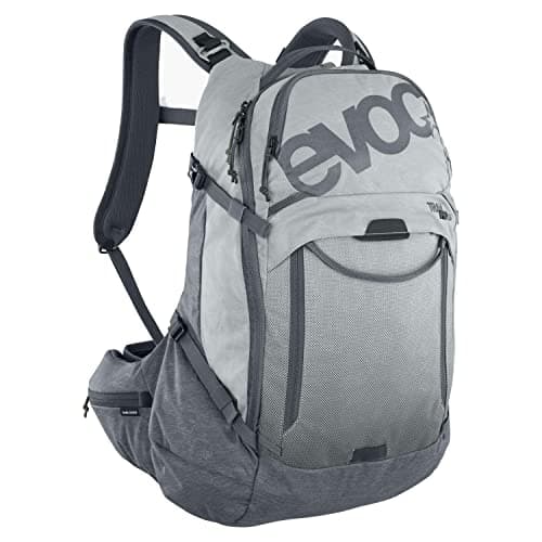 Image of EVOC TRAIL PRO 26l protector backpack for bike tours (LITESHIELD PLUS back protector, lightweight bike backpack, wide hip fins, 3l hydration bladder compartment, size: L/XL), Stone Grey/Carbon Grey