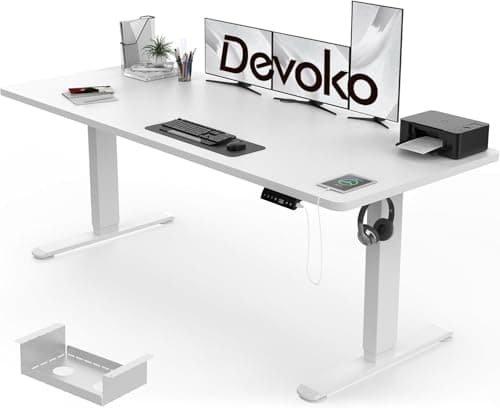 Image of Devoko Electric Standing Desk 180x80cm, 18mm Thick Tabletop, Sit-Stand Height Adjustable with Sedentary Reminder, USB Charging Port, 3 Memory Smart Panel, Heavy-Duty Steel Frame (White)