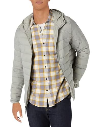 Image of Amazon Essentials Men's Lightweight Water-Resistant Packable Hooded Puffer Jacket, Light Grey, M