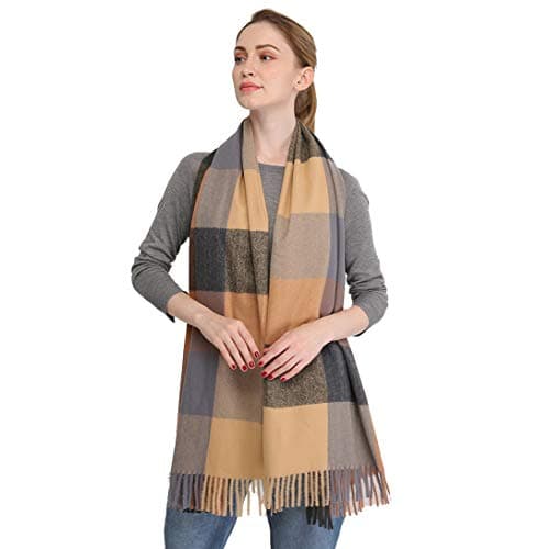 Image of Longwu Women Soft Cashmere Wool Scarf Large Pashminas Shawl and Wrap Warm Stole Blanket-Black&Camel(Size: One Size)