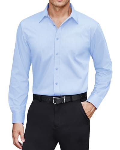 Image of J.VER Shirts for Men Adult Long Sleeve Stain Shield Stretch Non Iron Business Casual Fashion Dress Shirt for Working Office Interview Wedding Light Blue M