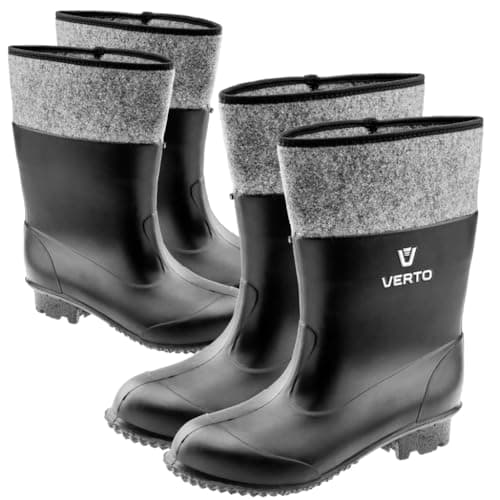 Image of Verto Men's felt rubber boots made of PVC, felt lined inside, high shaft, non-slip outsole with non-slip profile, the boots are 2 sizes larger., black, 12 UK