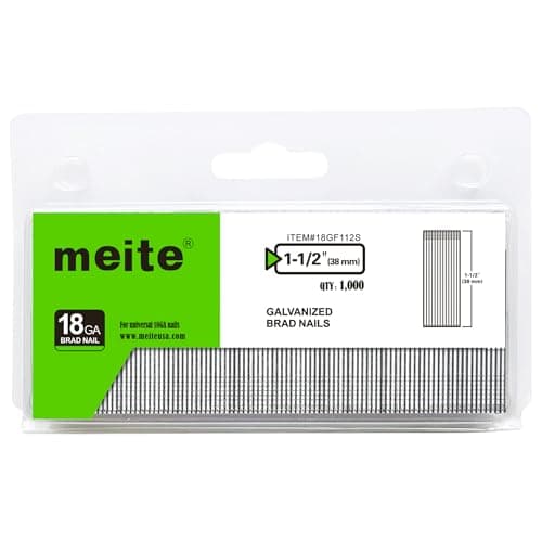 Image of meite 18 Gauge Brad Nails, 38 mm Type 18G Brad Nails Galvanized Small Finishing Nail Gun Nails for Pneumatic, Electric Brad Nailer Gun (1,000 Counts)