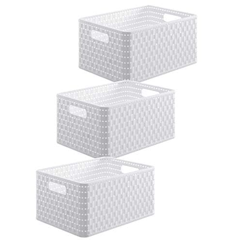 Image of Rotho Country Set of 3 Storage Baskets 18 Litre, Plastic (PP) BPA-free, White, 3 x A4/18 Litre (36.8 x 27.8 x 19.1 cm)