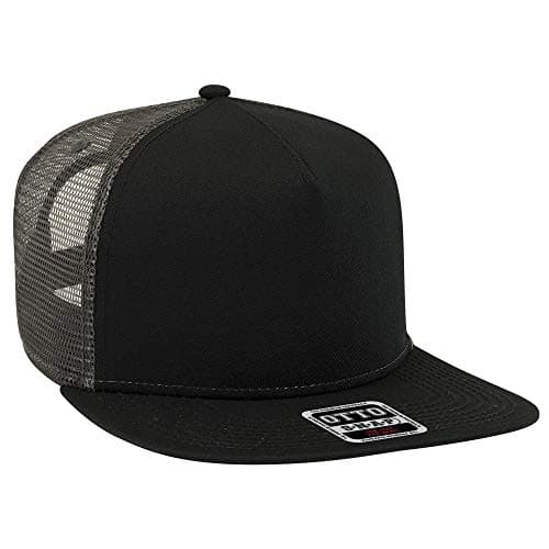 Image of OTTO Square Flat Visor SNAP 5 Panel Mesh Back Trucker Snapback Hat, Blk/Blk/Ch.gry, One size