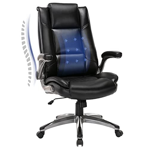 Image of COLAMY Leather Executive Office Chair, Ergonomic Computer Chair with High Back, Spring Cushion Desk Chair for Home Office with Padded Flip-up Arm, Adjustable Tilt Lock, Black