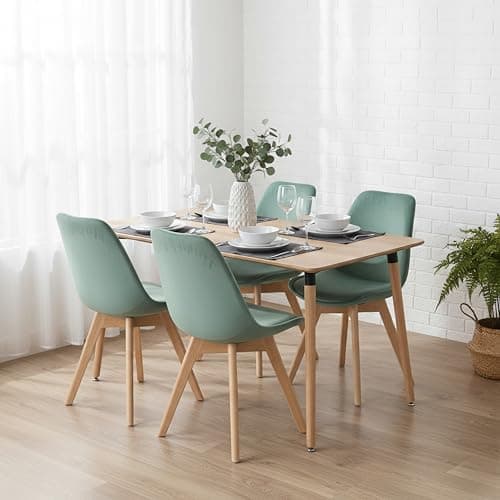 Image of RED HERON Velvet Upholstered Dining Chair with Solid Beech Wood Legs for Mid Century Modern Dining Room Living Room Bedroom Kitchen & Lounge (Duck Egg Blue, 4-Chairs)