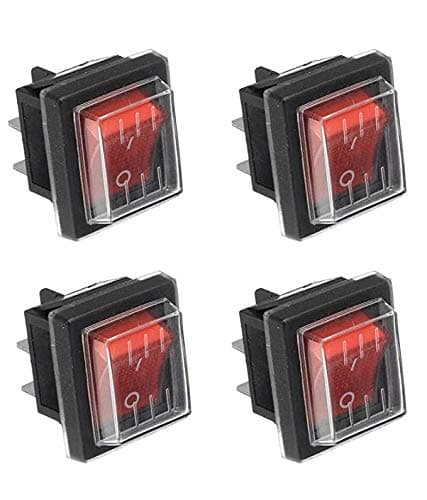 Image of JINXIAN 4 Pcs ON-Off Rocker Switch DPS 4 Pin Red Light AC 250V 16A 125V 20A with Waterproof Cover for Electrical Products…