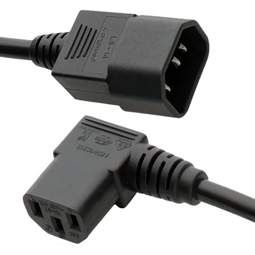 Image of kenable Power Extension Cable IEC C14 Male to C13 Female Right Angle 90 Degree UPS PDU Lead 0.75mm² 5A VDE Approved Black 0.5m/50cm