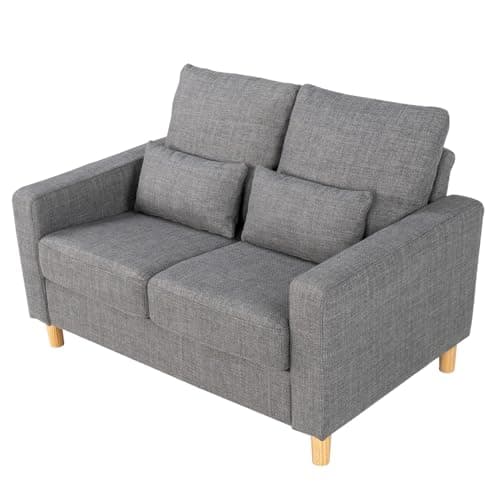 Image of Hroth Sofa 2 Seater with 2 Pillows,Modern Grey Loveseat, Fabric 2 Seater Sofa for Small Spaces, Self Assembly sofa for Bedroom