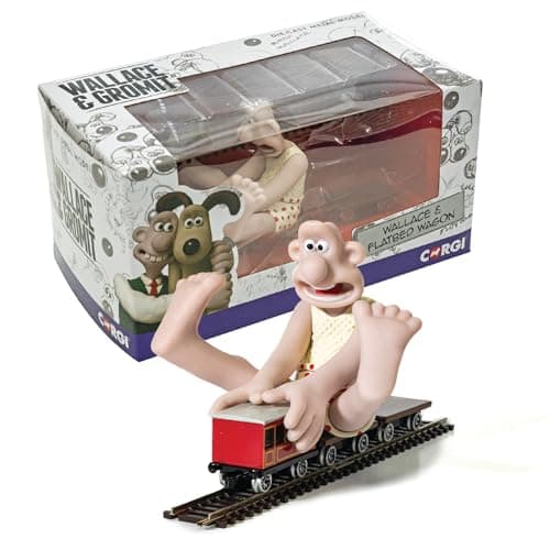 Image of Corgi - Diecast Train Toy - CC80604 Wallace & Gromit - The Wrong Trousers - Wallace & Flatbed Wagon, Train Gifts for Men, Women & Kids, Die Cast Model Gifts for Railway Enthusiasts