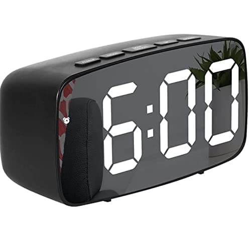 Image of TFUFR Digital LED Alarm Clock Mirror Clock with Temperature & Date Calendar, Snooze, Adjustable Brightness, Voice Control Night Mode Bedside Alarm Clocks for Bedroom, Office (Black)