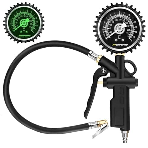 Image of ATsafepro Car Tyre Inflator Gauge with Pressure Gauge, 16 Bar 220 PSI Tyre Pressure Gauge with 3-in-1 Inflator,0.1 Bar Resolution,Compressor Accessories for Car,Bike, Motorcycle,Truck