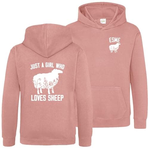 Image of Purple Print House Personalised Just A Girl Who Loves Sheep Hoodie Kids Girls Lambs Farming Hooded Top, 12-13 Years, Dusty Pink