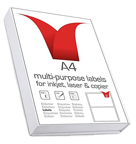 Image of Multi-Purpose A4 White Self-Adhesive Labels - Die Cut 199.6 x 143.5mm - 2 Labels per Sheet - 100 Sheets per Box