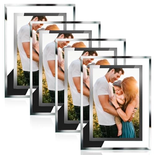 Image of SIMDAO Pack of 4 Picture Frames 10 x 15 cm, Glass Photo Frames for Table Stands, Picture Frames Glass for Weddings, Homes, Offices, Baby Photos (Silver)