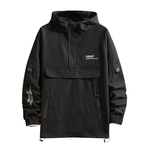Image of Generisch Men's Winter Jacket Blouson Jacket Spring and One Jacket Trend Pullover Half Zip Hardshell Hooded Coat, black, XL