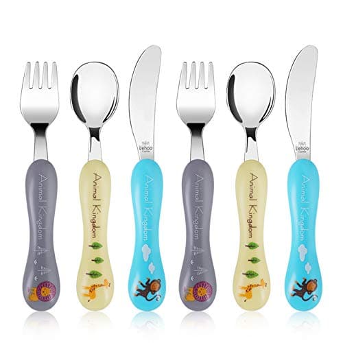 Image of Lehoo Castle Children's Cutlery Set, 6pcs Stainless Steel Toddler Cutlery Kids Cutlery Flatware, Incudes 2 x Spoons, 2 x Forks, 2 x Knives